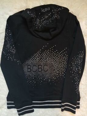 BCBG Black Hoodie Sweater with Silver Rhinestone Accents